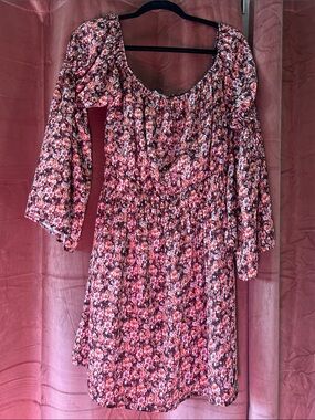 Pink Floral Long-Sleeve Scoop-Neck Dress